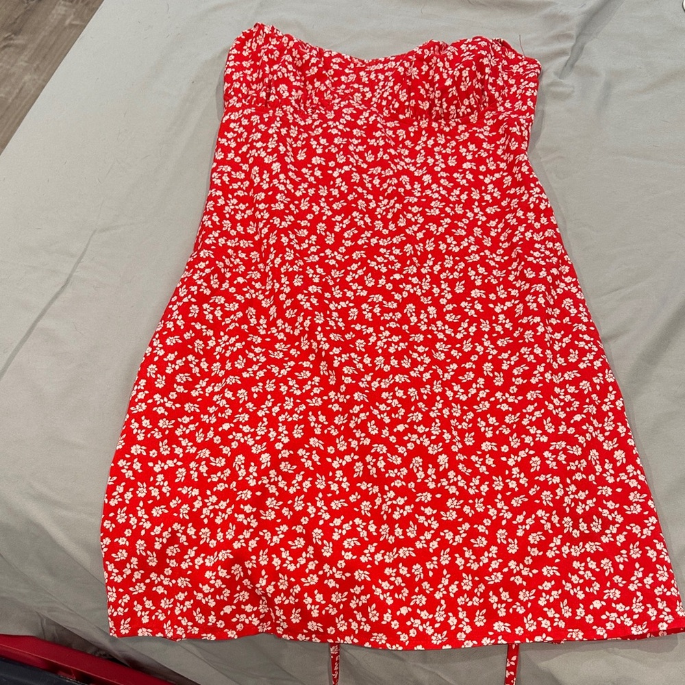 Red Floral Strapless Dress